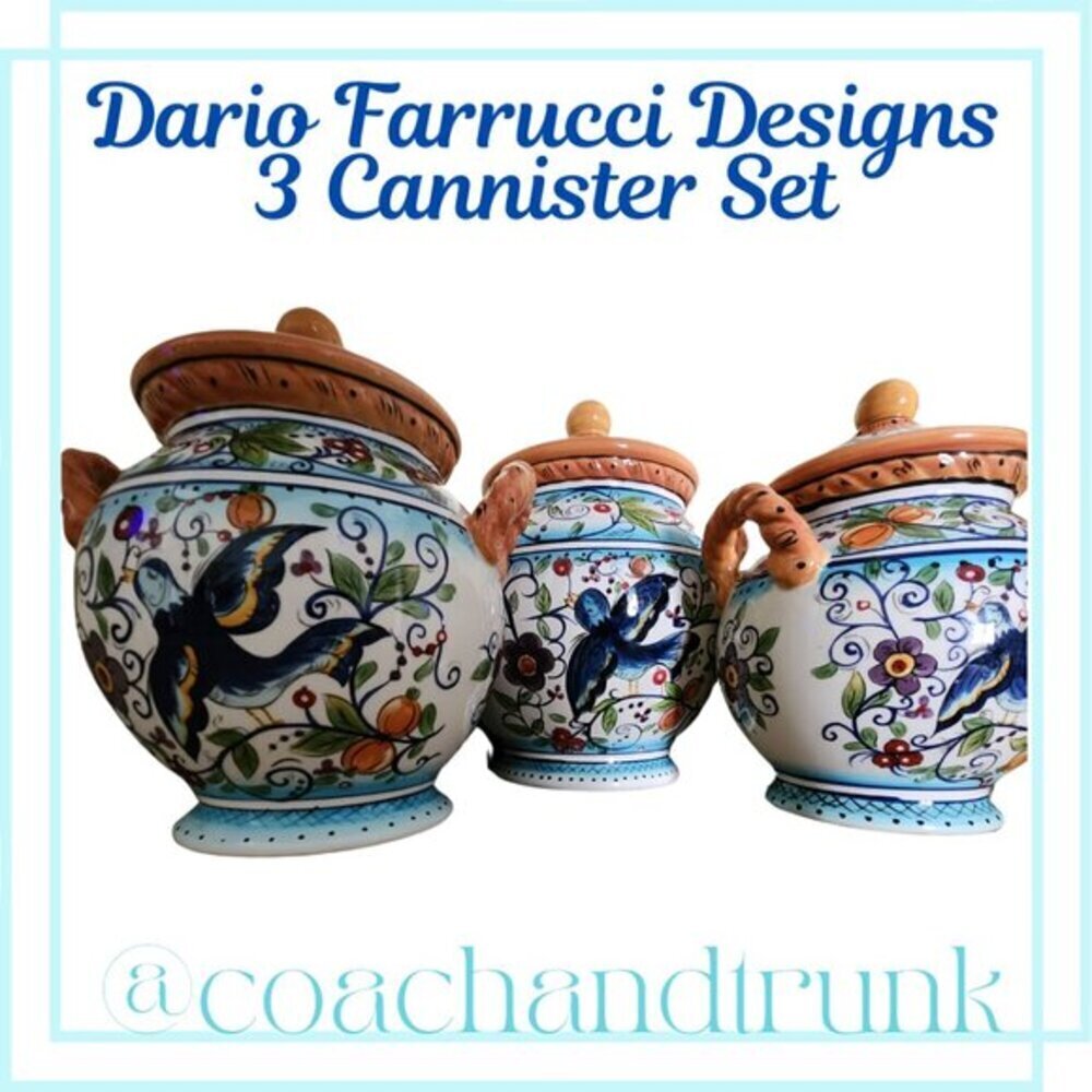 Dario Farrucci Italian 3 Piece‎ Ceramic Large, Medium & Small Cannister Set